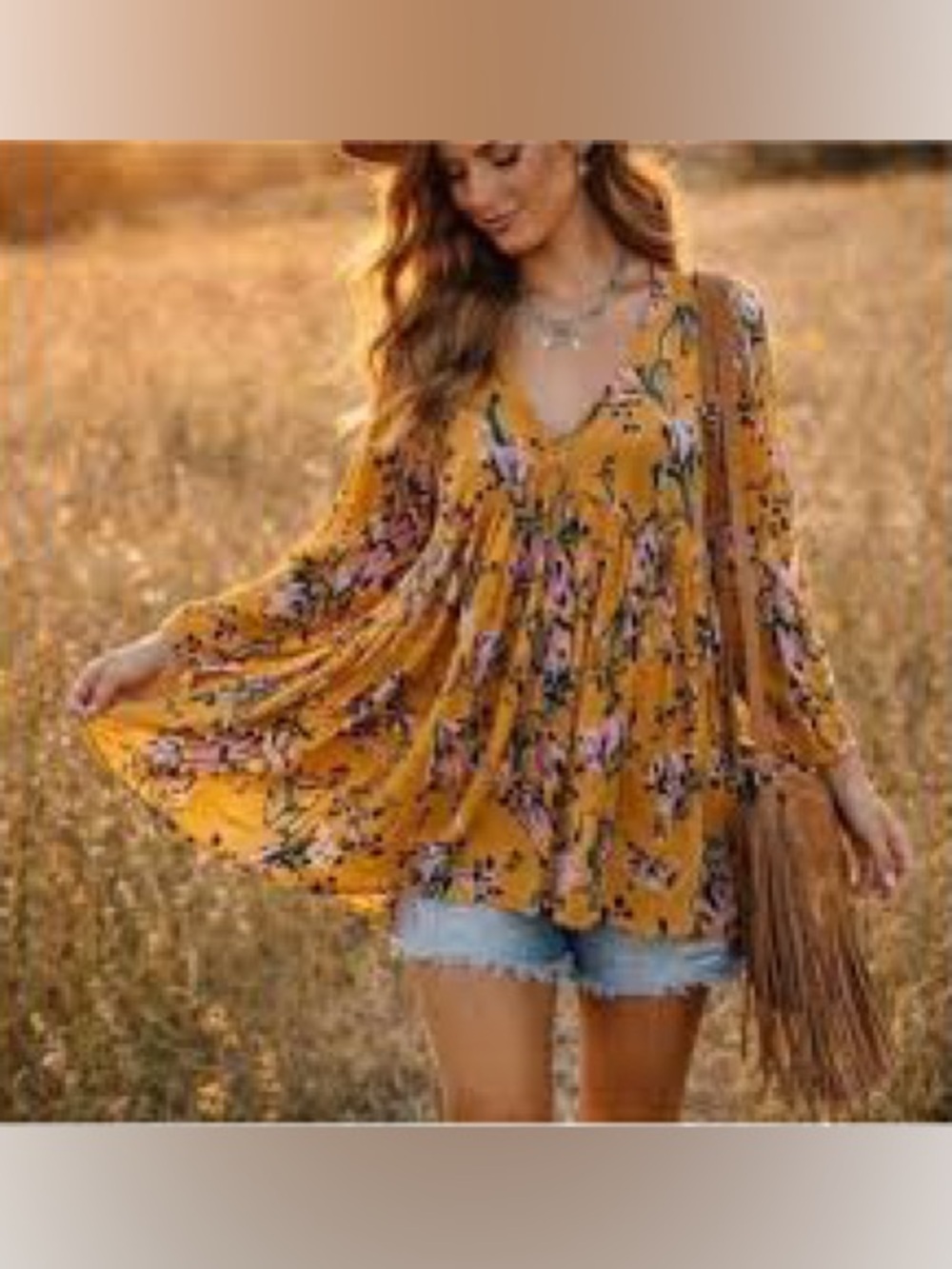 Free People Bella Goldenrod Floral Print Tunic L